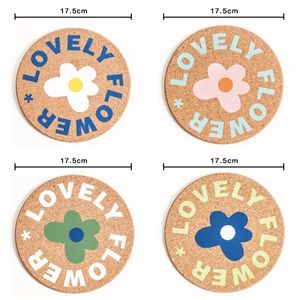 Nordic Round Cork Coasters Flower Pattern Placemat Table Mat Cup Pad Heminredning Kök Tillbehör För Glas Pot LX4598