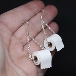 Earrings & Necklace Jewelry Set Fashion Silver Plated Toilet Paper Roll Earring Hook Women's Ear Thread Handmade