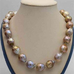 Jewelry 100% Real Natural 14x17mm Reborn Baroque Edison Pearl Knot Jewelry Chain 18"AAA
