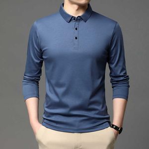 100% merceryzowany bawełniany koszulka polo mężczyźni z długim rękawem jesień zima miękki sport golf gówno Slim Fit Black Casual Marka Solid 210707