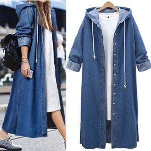 Trench Solid Color Lace Up Women Jacket Autumn Fashion Denim s Washed Jeans Coat Female Collar Outwear