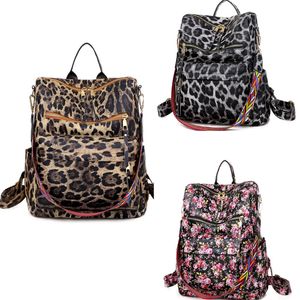 DHL30PCS рюкзак женщин PU ретро большая емкость леопарда принты двойной молнии спорт крест сумка смешайте цвет