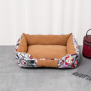 Kennels & Pens Soft Pet Lounger Printed Dog Bed For Small Large Dogs Puppy Sofa Cozy Cat Nest Teddy House Kennel Basket Sleep Mat