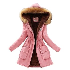 Moda Parka Cappotto Donna Plus Size Manica lunga Spessa Calore Abbigliamento Autunno Inverno 16 colori Giacca in cotone con cappuccio JD598 210923