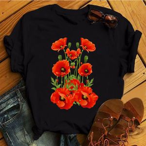 T-shirt da donna T-shirt da donna con papavero rosso Casual Magliette divertenti T-shirt Kawaii Top Hipster Tumblr Donna Harajuku Camicie a maniche corte Abiti da donna Abiti firmati