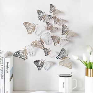 Adesivos de parede prata colorido 3d oco borboleta adesivo casamento decorações diy borboletas douradas artista decalque