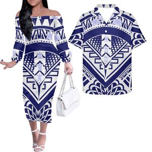 カジュアルドレスHycoolの女性服サモアンの部族ハワイアンカメパターンパターンカップルシャツのためのカップルシャツ