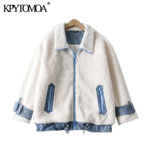 Women Fashion Oversized Faux Fur Teddy Jacket Coat Vintage Long Sleeve Zipper Pockets Female Outerwear Chic Tops 210416