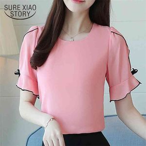 Summer Chiffon Women Blouse Shirt Loose Plus Size 's Top Casual Sweet Bow Clothing Blusas 0240 40 210506