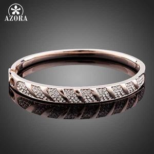 Azora Simple Style Rose Gold Color Bangle Jewelry Made with Genuine Stellux Austrian Crystals Tb0028 Q0720