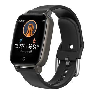 Blitzwolf® bw-hl1t kroppstemperatur mått Automatisk hjärtfrekvensmätare Andningsträning Väderdisplay BTV5.0 Smart Watch - Svart