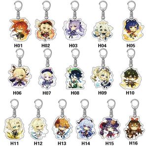 16 Style Fashion Anime Genshin Impact Zhongli Diluc Venti Paimon Keychain Keyring Base Acrylic Stativ Keyring Gift för fans G1019