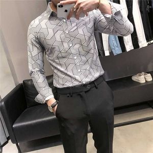 Enkel affärsklänningskjorta för män Mode Striped Långärmad Casual Slim Fit Shirt Social Party Blouse Camisa Masculina 210527