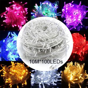 Luzes de corda de Natal 10m 100lleds Decorações ao ar livre iluminação LED Strings coloridos casamento casamento 9 cores AC110-220V