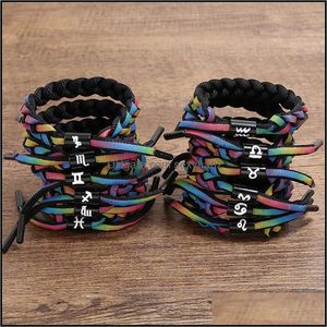 Cuff Bracelets Jewelry12Constellations Colorf Lion Student Couple Shoelaces Braided Rainbow Color Changing Hand Rope Bracelet Drop Delivery