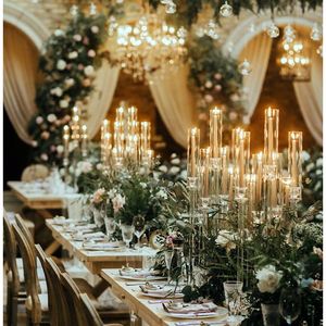 Weddings Clear Centerpectes Road Wead Floor Candles Holder 8 Голова без света Светодиодная свеча Элегантный стол Центр Части Свадебные Кристалл Candelabra Senyu624