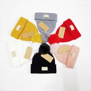 Kid Designer Beanie Chapéu Sólida Cor Pom Pom Poms Bebê Bebê Chapéus Outono Inverno Impressão Padrão Bolas De Esfera