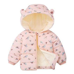 Cold Winter Baby Kids Jackets Thick Down Coats For Girls Outerwear Plus Velvet Toddler Boy Jacket Spring Hooded Coat 1 2 3 4 6 Y H0909