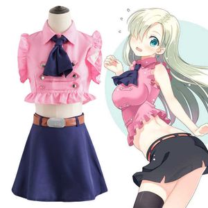 Elizabeth Liones Cosplay The Seven Deadly Sins Uniform Suit Outfit Clothes Hawk Pig Toys Plush Doll Halloween Party Costumes Y0903