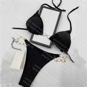 Newest Chain Bikini for Women Swimwear Full Letter Sexy Charm Swimsuits 4 Colors Breathable Girl Swimsuit Beachwear