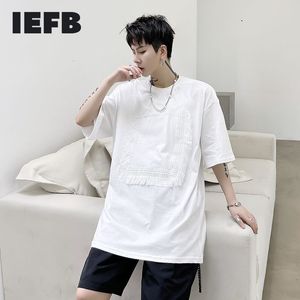 IEFB Verão Moda Tassel Patchwork Cor Sólida Homens Meia Comprimento T-Shir Tops Half Manga Roupas Preto Branco 9Y7226 210524