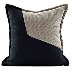 DUNXDECO Federa per cuscino decorativa Federa per cuscino moderna Semplice lusso Avorio Nero Tessuto misto patchwork Divano Sedia Biancheria da letto Coussin 210401