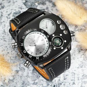 Mode Uhr Männer Top Quarz Uhren 2 Zeitzone Männliche Uhr Sport Militär Große Fall Relogio Masculino Armbanduhren