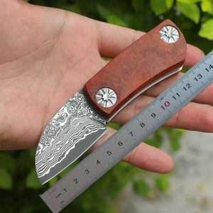 1 Sztuk Najwyższej Jakości Small Damaszek Knife Składane VG10 Damaskuska Stale Blad Stainless Steel Arkusz + Roodewood Uchwyt EDC Noże kieszonkowe