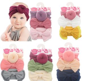 2021 Bebek Kız Düğüm Topu Çörek Bantlar Yay Türban 3styles / Set Bebek Elastik Hairbands Çocuk Düğüm Şapkalar Çocuklar Saç Aksesuarları