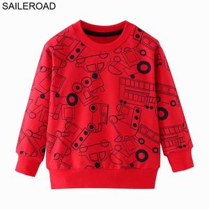 Saileroad A Little Boy Långärmad Sweatshirts Vehicle Truck Car Kids Boys Toppar Höst Hoodies för barn SHIRTS 211029