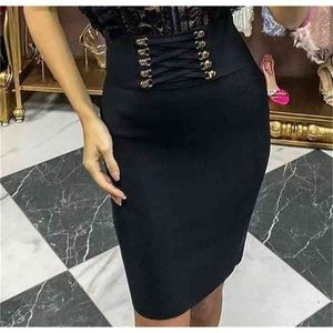 Ankunft Frauen Schwarz Rot Weiß Bodycon Verband Rock Designer Hohe Taille Pailletten Nachtclub Party Bleistift 210621