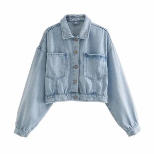 Jeans jacket feminino jacket casual azul jaquetas de outono manga longa tamanho grande jeans solto casacos feminino 210520