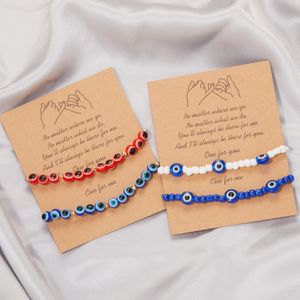 2 pz/set Coppia Turco Malocchio Perline Braccialetti di Corda Intrecciata per Le Donne Amicizia Gioielli Fatti a Mano Stringa di Fascino Regolabile Regali