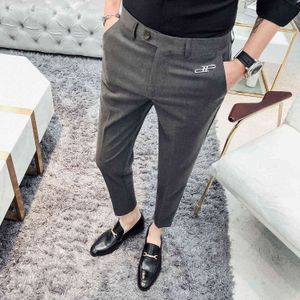 Mann Slim Anzug Hosen Casual Business Hosen Mode Männer Formale Hochzeitskleid Hosen Streetwear Männliche Kleidung Schwarz Grau 210527