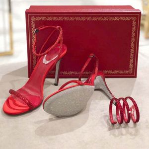 Sıcak Satış Sandaletleri toptan satış-Sıcak Satış Yüksek cm Topuk Rene Caovilla Kristal Karung Gül Altın Snakelike Twining Rhinestone Sandalet Kadınlar Yaz Kalın Topuklu