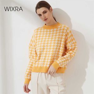 Wixra Koreański Styl Sweter Kobiety Sweter Dorywczo Geometryczny Z Długim Rękawem Dzianiny Kobiet Lady Skoczk Jesień Zima 211007