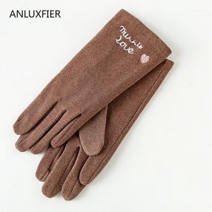 Vijf vingers handschoenen H9916 eenvoudige vrouwen modieuze herfst winter touchscreen warme thermische wanten buiten dun rijden Koreaans meisje handmuff