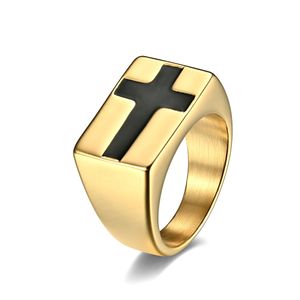 2021 Fashol Gold Color Ring 13mm Bredd Stor Kors Ringar För Män Trendiga Rostfritt Stål Smycken Gift Whole Drop