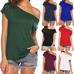 Disegni Moda T-shirt con spalle scoperte Top Maglietta casual da donna Solid Top larghi Top estivo da donna Camicia a maniche corte femminile Blusas