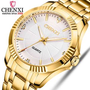 Chenxi Gold Watch Men Luxury Business Man Watch Golden Vattentät Fashion Casual Quartz Male Dress Clock Present Armbandsur Q0524