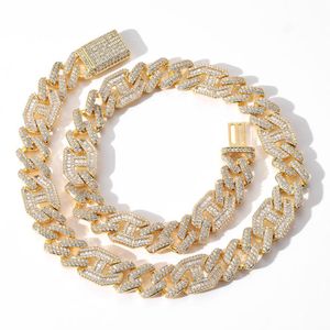 15mm Miami Baguette Zircon Iced Out Cuban Link Necklace för män AAA CZ CUG Setting Halsband Hip Hop Smycken X0509