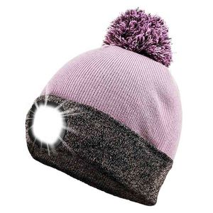 Hög ljusa mode varma vinterstickade LED-hattar med LED-lampor USB-uppladdningsbar utomhussportsäkerhet LED Beanie Hat