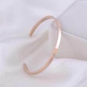 Delicate 4mm Thin Charm Open Cuff Bangles Stainless Steel Elegant Smooth Gold Black Rose Gold Color Men Women Bracelet Jewelry