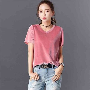 Maglietta estiva Donna T-shirt in cotone di alta qualità O-Collo Casual Top Tees Ladies 210623