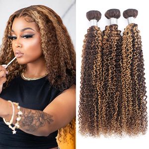 IShow wefts Loose Deep Highlight 4/27 Ombre Color Brown Human Hair Bundles 8-28Inch Brazilian Body Wave Curly Peruvian Virgn Extensions for Women Malaysian