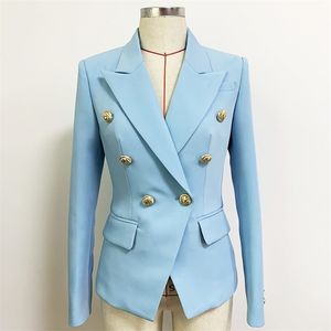 高品質のEst Designerジャケットファッション女性の古典的なスリムフィッティングライオンボタンダブルブレストブレザー210824