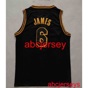 Męski LeBron James 6 okrągły szyi wąż skóra czarne złote koszulki do koszykówki Jersey S, M, L, XL, XXL Vest