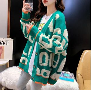 Thickened sweater cardigan women's autumn and winter 2021 Korean version new foreign style with loose lazy style knitted coat