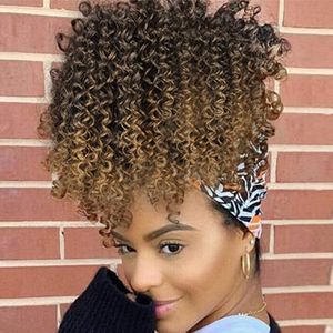 Afro Puff Drawstring Ponytail for Black Women Pony tail Extension Human Hair Ponytails Curly HairPiece Ombre Blonde Human