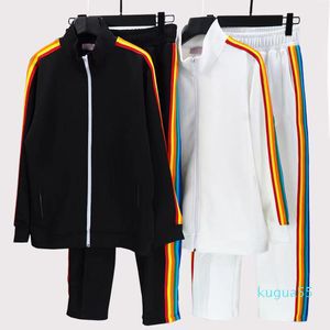 Men's designer casual Tracksuits 21SS spring and autumn loose couple outfit authentic angel rainbow striped top + trousers.